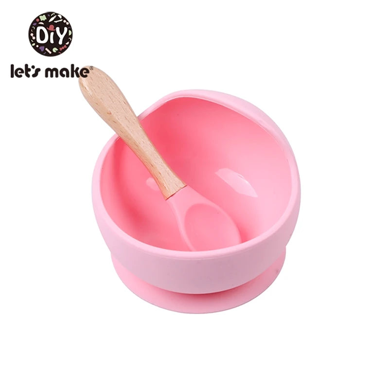 Let'S Make 1Set Silicone Baby Feeding Set Waterproof Spoon Non-Slip Feedings Silicone Bowl Tableware Baby Products Baby Plate