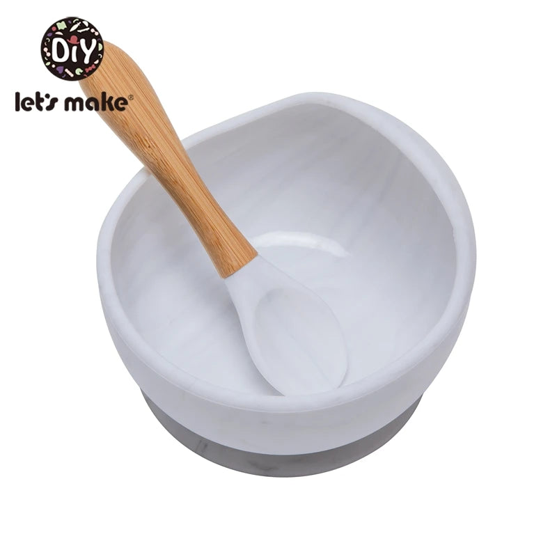 Let'S Make 1Set Silicone Baby Feeding Set Waterproof Spoon Non-Slip Feedings Silicone Bowl Tableware Baby Products Baby Plate