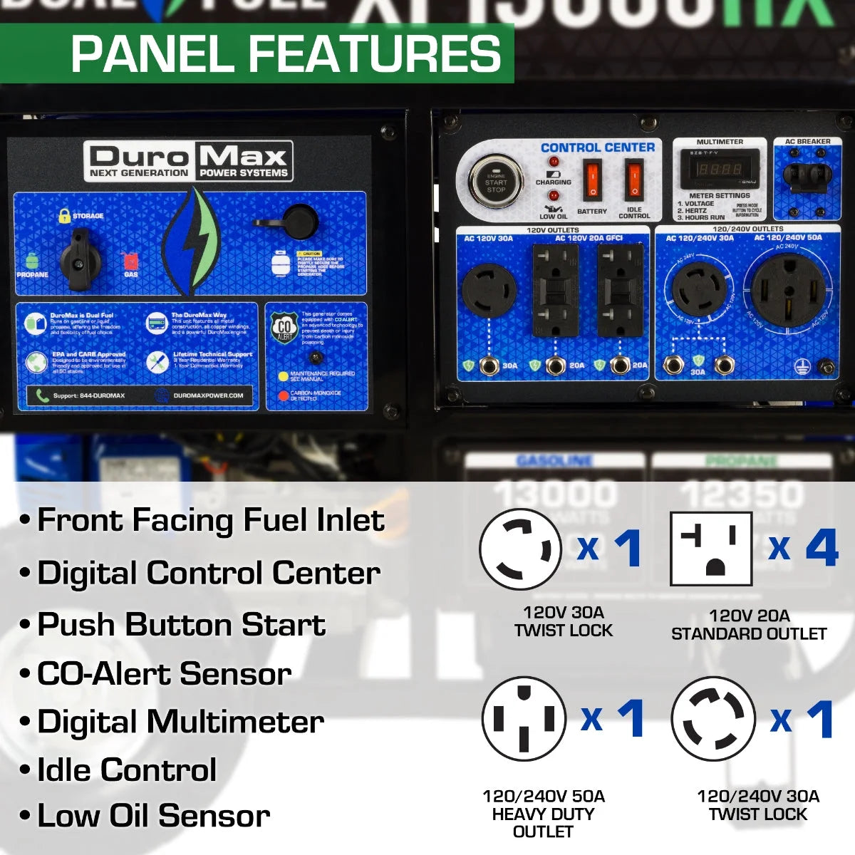 XP13000HX 13,000 Watt Portable Dual Fuel Gas Propane CO Alert Generator