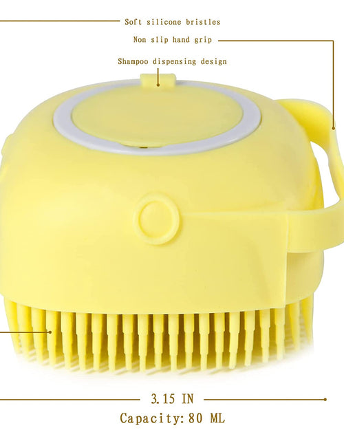 Load image into Gallery viewer, Dog Bath Brush, Pet Massage Brush Shampoo Dispenser, Soft Silicone Brush Rubber Bristle for Dogs and Cats Shower Grooming (Yellow)
