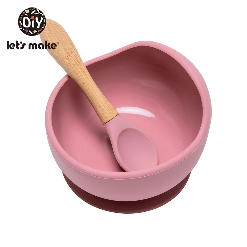 Let'S Make 1Set Silicone Baby Feeding Set Waterproof Spoon Non-Slip Feedings Silicone Bowl Tableware Baby Products Baby Plate