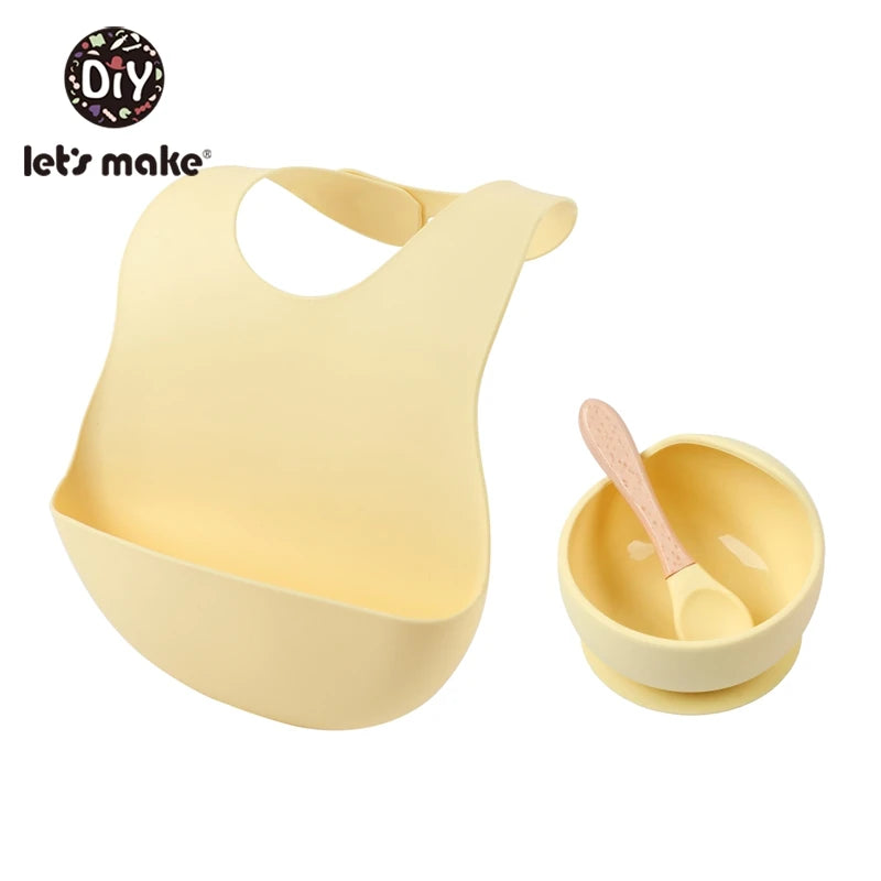 Let'S Make 1Set Silicone Baby Feeding Set Waterproof Spoon Non-Slip Feedings Silicone Bowl Tableware Baby Products Baby Plate