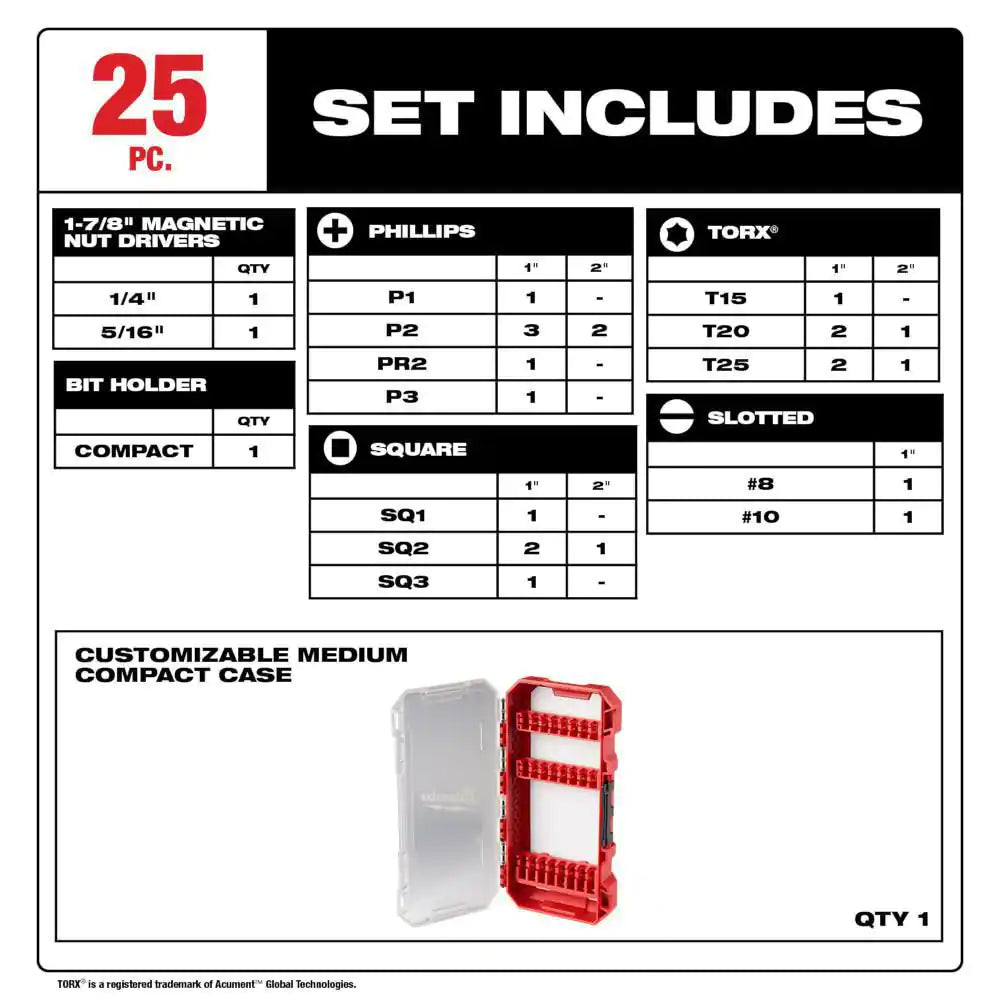 SHOCKWAVE Impact Duty Alloy Steel Screw Driver Bit Set (25-Piece)