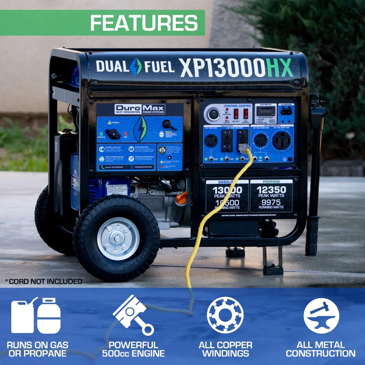 XP13000HX 13,000 Watt Portable Dual Fuel Gas Propane CO Alert Generator