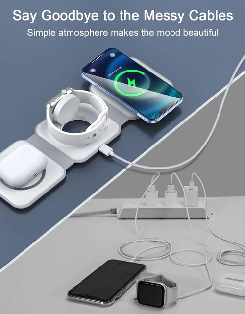 Load image into Gallery viewer, 3 in 1 Wireless Charging Station for Multiple Device Apple, Magnetic Foldable Charging Station for Iphone 15/14/13/12 Series, Airpods 3/2/Pro, Iwatch(Adapter Included)
