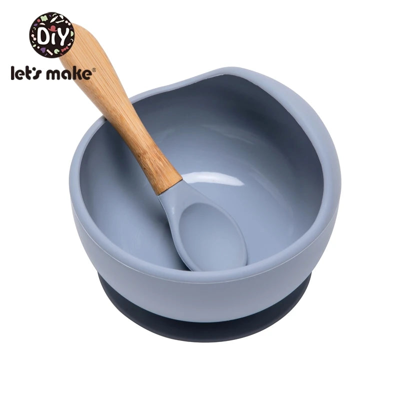 Let'S Make 1Set Silicone Baby Feeding Set Waterproof Spoon Non-Slip Feedings Silicone Bowl Tableware Baby Products Baby Plate