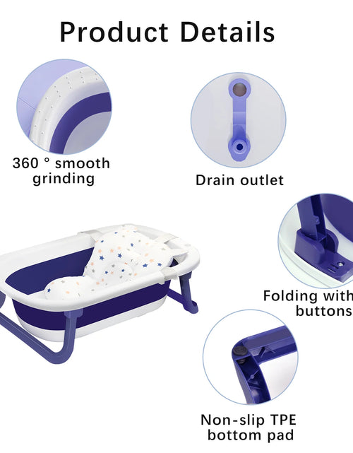 Load image into Gallery viewer, Newborn Baby Bath Tub with Drain Hole, Foldable Toddler Bathtub with Soft Cushion Pad, Portable Travel Bathtub Built in Anti-Slip Support for Newborn 0-36 Month,Blue
