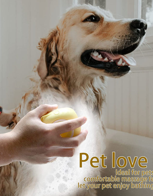 Load image into Gallery viewer, Dog Bath Brush, Pet Massage Brush Shampoo Dispenser, Soft Silicone Brush Rubber Bristle for Dogs and Cats Shower Grooming (Yellow)
