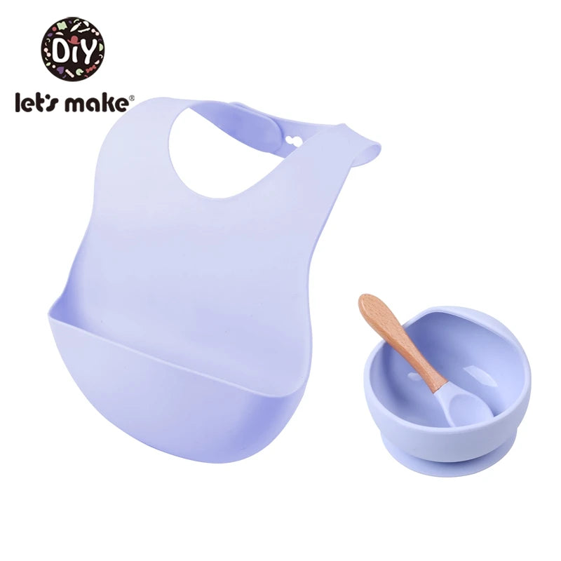 Let'S Make 1Set Silicone Baby Feeding Set Waterproof Spoon Non-Slip Feedings Silicone Bowl Tableware Baby Products Baby Plate