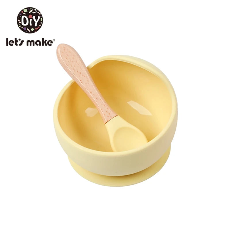 Let'S Make 1Set Silicone Baby Feeding Set Waterproof Spoon Non-Slip Feedings Silicone Bowl Tableware Baby Products Baby Plate