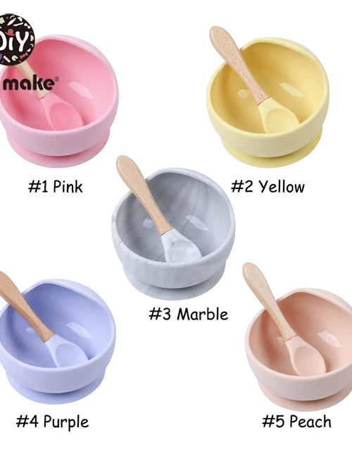 Load image into Gallery viewer, Let&#39;S Make 1Set Silicone Baby Feeding Set Waterproof Spoon Non-Slip Feedings Silicone Bowl Tableware Baby Products Baby Plate
