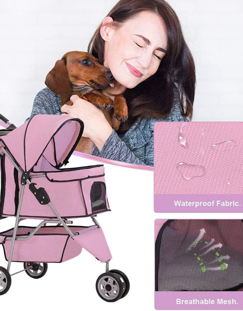 Load image into Gallery viewer, 3 Wheels Pet Stroller Dog Stroller Cat Cage Jogger Stroller Cats Travel Folding Carrier Waterproof Puppy Stroller with Cup Holder &amp; Removable Liner (Pink)
