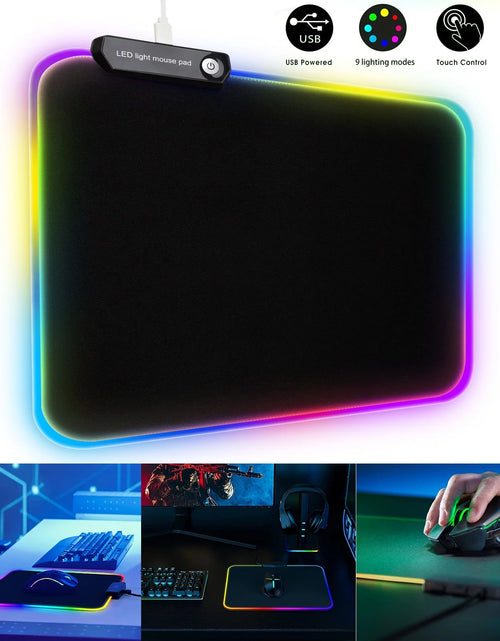 Load image into Gallery viewer, RGB Large Gaming Mouse Pad,  Extended Thick LED Keyboard Pad with 9 Lighting Modes, Anti-Slip Waterproof Oversized Computer Mouse Pad Mat, Xl/9.8X11.8Inch, Black
