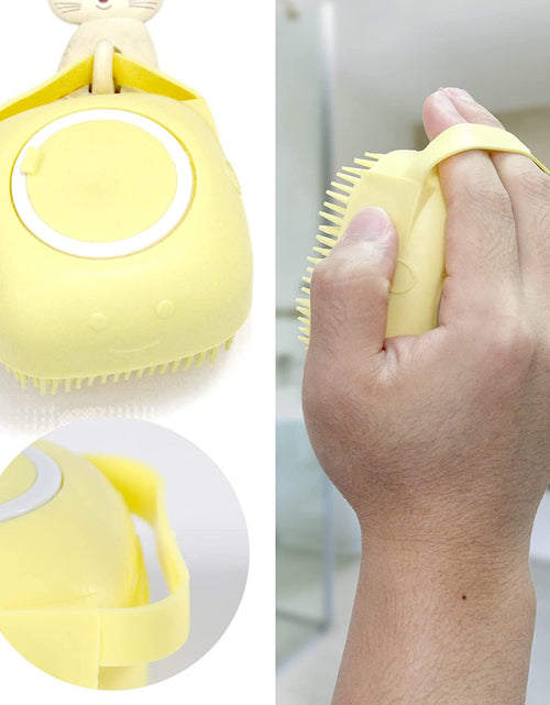 Load image into Gallery viewer, Dog Bath Brush, Pet Massage Brush Shampoo Dispenser, Soft Silicone Brush Rubber Bristle for Dogs and Cats Shower Grooming (Yellow)
