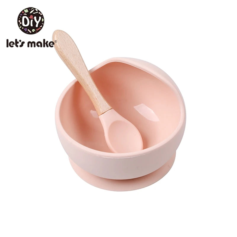 Let'S Make 1Set Silicone Baby Feeding Set Waterproof Spoon Non-Slip Feedings Silicone Bowl Tableware Baby Products Baby Plate