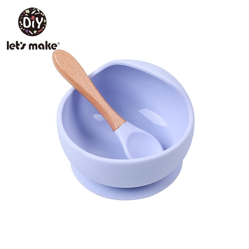 Let'S Make 1Set Silicone Baby Feeding Set Waterproof Spoon Non-Slip Feedings Silicone Bowl Tableware Baby Products Baby Plate