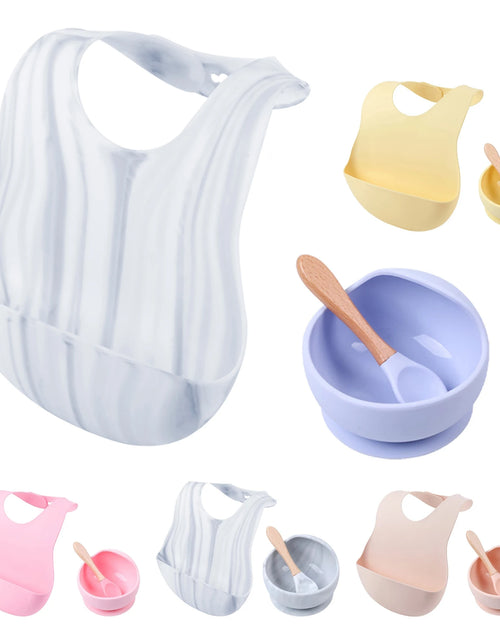 Load image into Gallery viewer, Let&#39;S Make 1Set Silicone Baby Feeding Set Waterproof Spoon Non-Slip Feedings Silicone Bowl Tableware Baby Products Baby Plate
