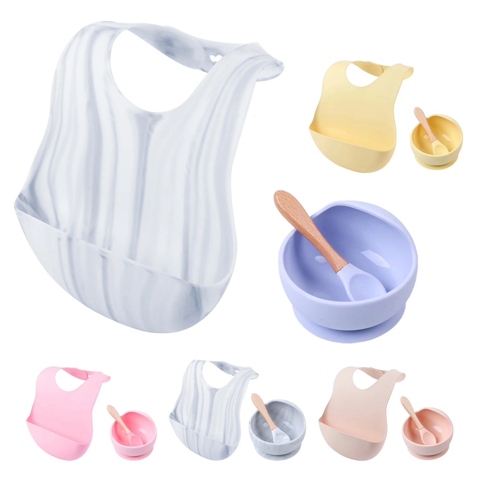 Let'S Make 1Set Silicone Baby Feeding Set Waterproof Spoon Non-Slip Feedings Silicone Bowl Tableware Baby Products Baby Plate