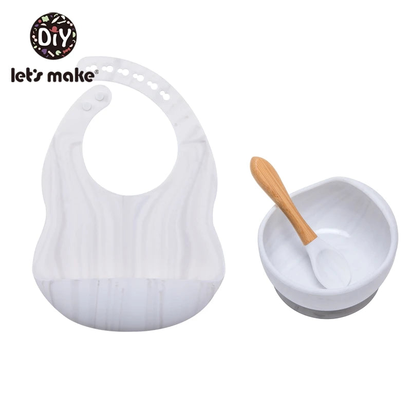 Let'S Make 1Set Silicone Baby Feeding Set Waterproof Spoon Non-Slip Feedings Silicone Bowl Tableware Baby Products Baby Plate