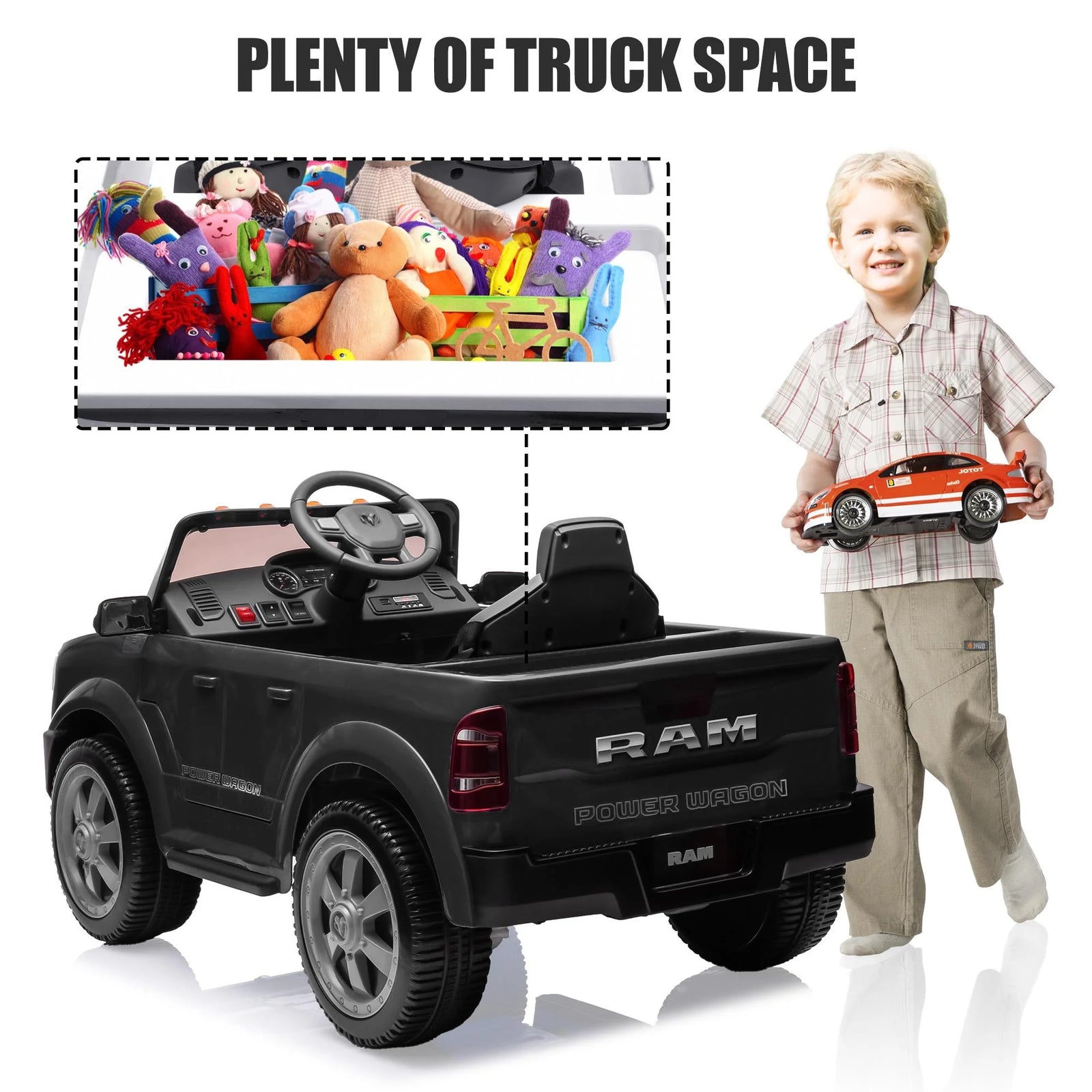 Dodge RAM Ride on Car, 12V Powered Ride on Toy with Remote Control, Rear Wheel Suspension, 5 Point Safety Belt, MP3 Player, Bluetooth, LED Lights, Electric Vehicles for 3-8 Years Boys Girls, Red