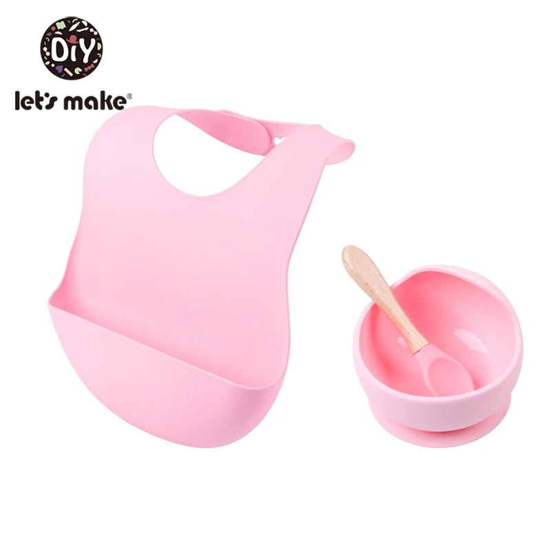 Let'S Make 1Set Silicone Baby Feeding Set Waterproof Spoon Non-Slip Feedings Silicone Bowl Tableware Baby Products Baby Plate