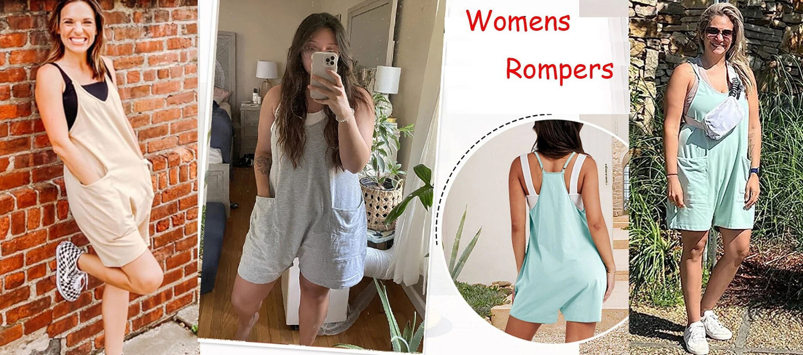 Jumpsuits for Women Casual Summer Rompers Sleeveless Loose Spaghetti Strap Shorts Overalls Jumpers with Pockets