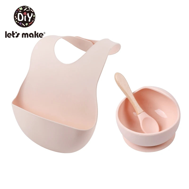 Let'S Make 1Set Silicone Baby Feeding Set Waterproof Spoon Non-Slip Feedings Silicone Bowl Tableware Baby Products Baby Plate