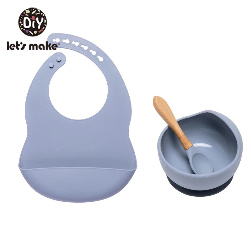 Let'S Make 1Set Silicone Baby Feeding Set Waterproof Spoon Non-Slip Feedings Silicone Bowl Tableware Baby Products Baby Plate