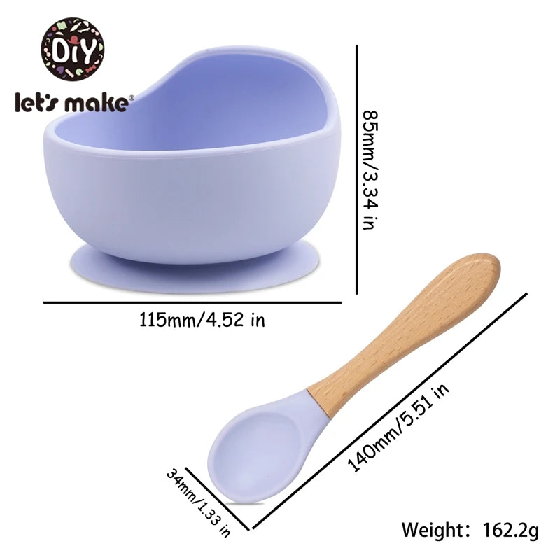 Let'S Make 1Set Silicone Baby Feeding Set Waterproof Spoon Non-Slip Feedings Silicone Bowl Tableware Baby Products Baby Plate