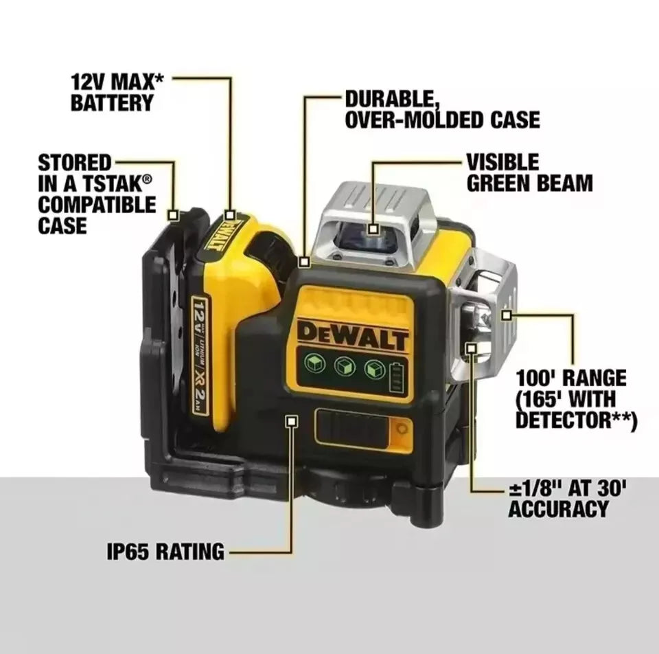 DeWalt DW089LG 12V Green Line 3 x 360 Laser Level Laser + battery + charger